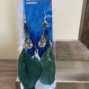 Milwaukee Bucks Feather Earrings NBA NWT Green & White